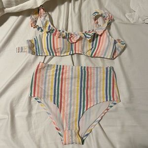 CUTEST rainbow Seersucker ruffle strap bikini